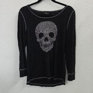 Style & Co Black Skull Striped Tshirt